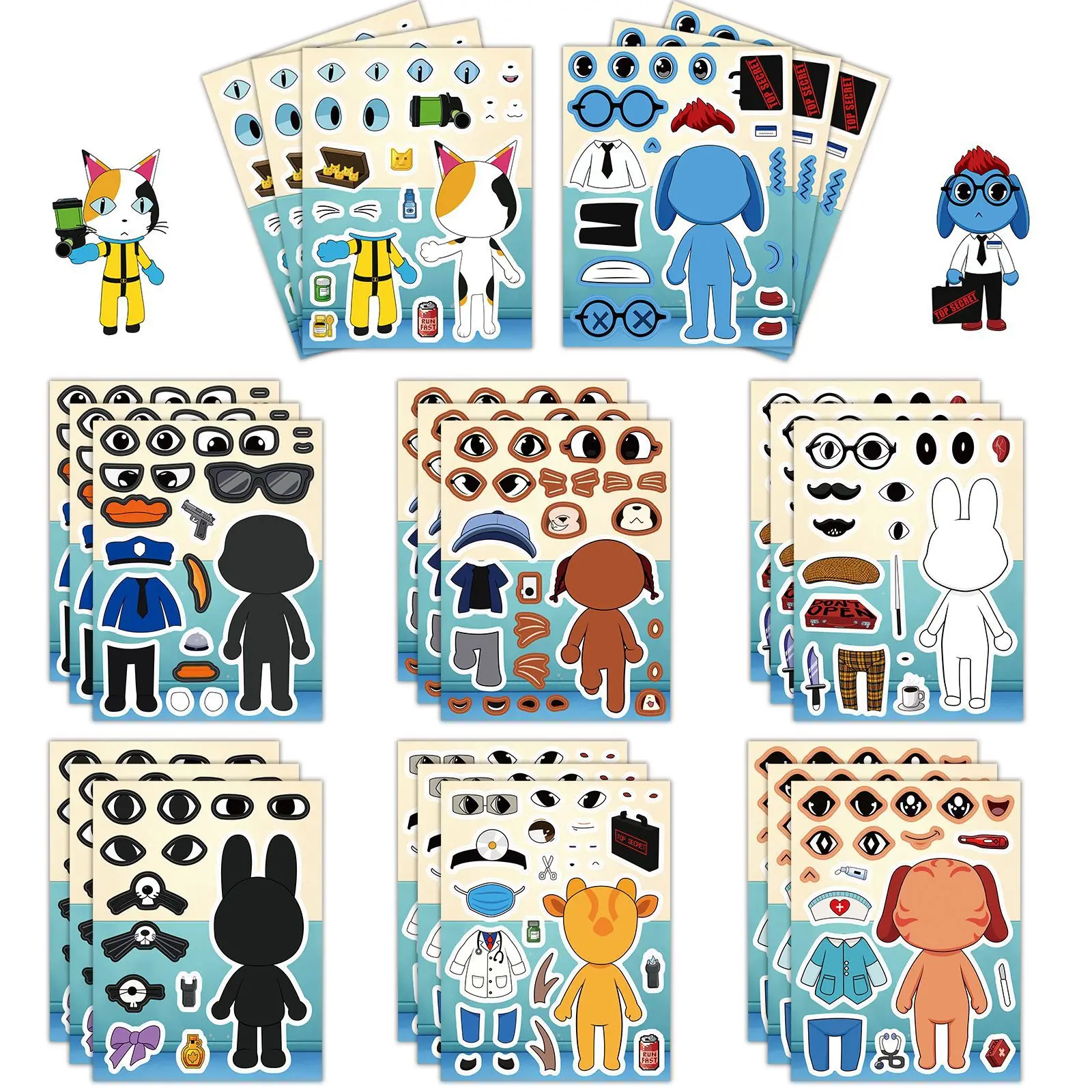 Kids Party Games - 8Pcs/Set Animal Hospital Puzzle Anomaly Stickers