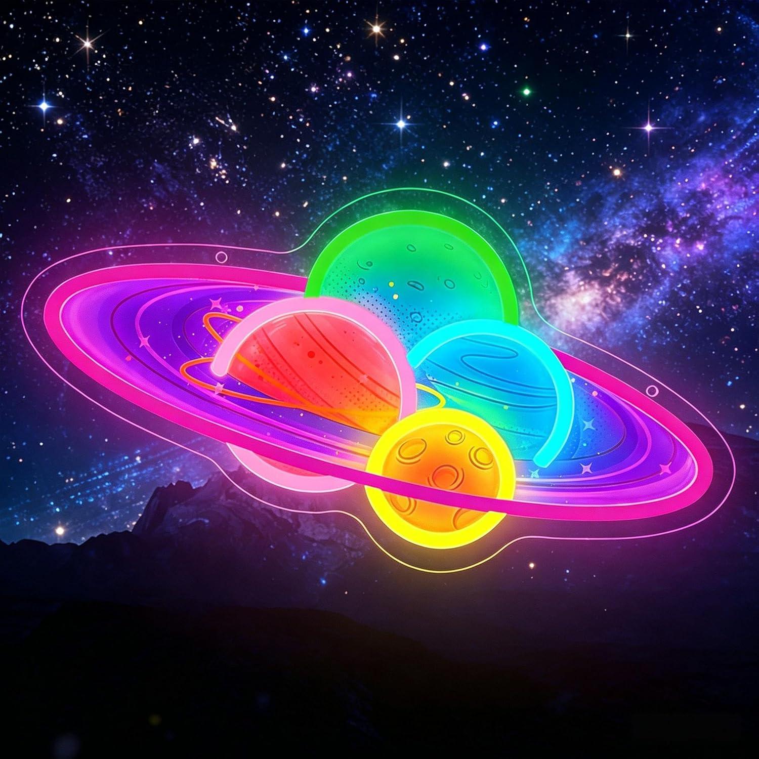 Kids Party Games - Planet Saturn Neon Sign USB Dimmable